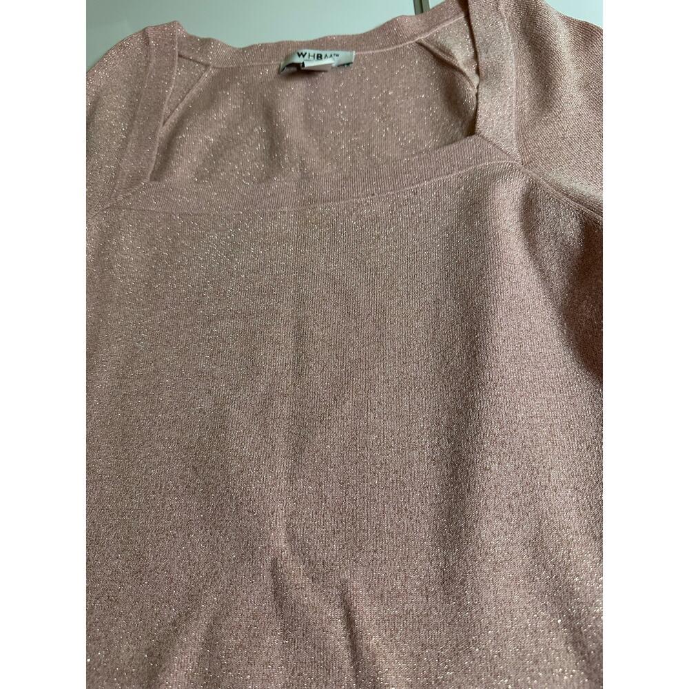 White House Black Market L women square neck glitter pink holiday sweaters - Picture 4 of 10